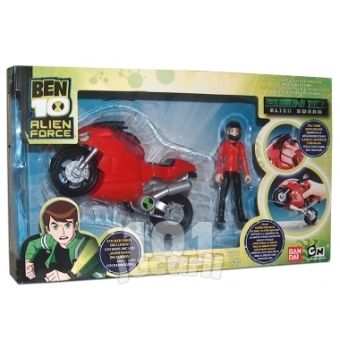 Figurina Ben 10 cu motocicleta rosie