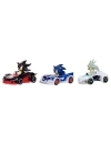 Sonic the Hedgehog Set 3 masinute metalice cu figurine (scara 1:64)