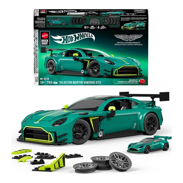 Hot Wheels Elite Mattel Brick Shop Building Set 1/16 '24 Aston Martin Vantage GT3