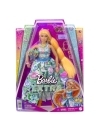 Barbie Extra Fancy -  Papusa blonda cu rochie cu imprimeu floral si animal de companie pisica