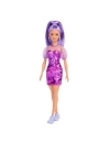 Barbie Fashionistas cu par mov cu rochie cu umeri bufanti