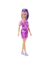 Barbie Fashionistas cu par mov cu rochie cu umeri bufanti