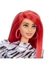 Papusa Barbie Fashionista roscata cu rochie cu umeri bufanti