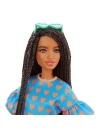 Papusa Barbie Fashionista satena cu codite impletite si tinuta casual albastra