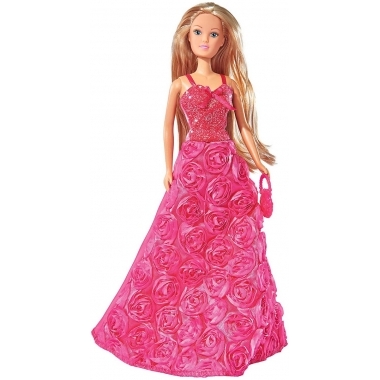 Papusa Steffi  Love cu rochita rosie de gala, cu trandafiri 29 cm