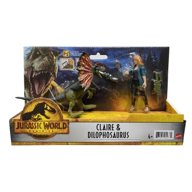 Jurassic World Human & Dino, Figurina Claire (10 cm) si Dilophosaurus