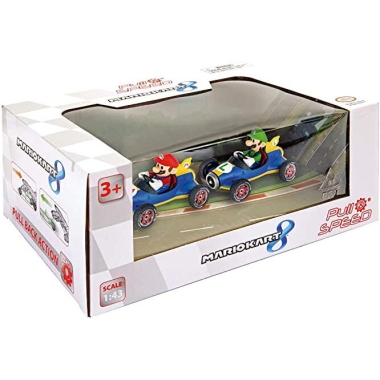 Super Mario Set 2 masinute 6,5 cm Mario & Luigi Pull Speed (Mario Kart 8)