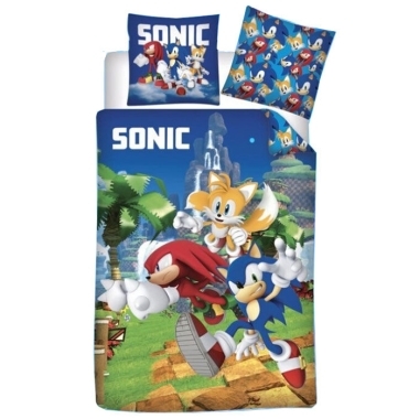 Sonic The Hedgehog Set Lenjerie pat  (cearceaf plic + fata perna)