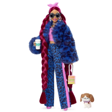 Barbie Extra - Papusa cu par visiniu si animal de companie catel (model #17)