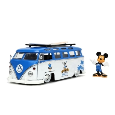 Jada masina din metal Volkswagen T1 Bus scara 1:24 si figurina Mickey Mouse