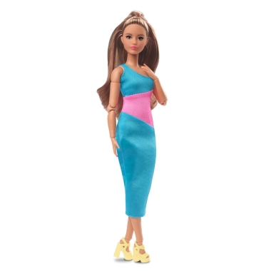 Barbie Signature Barbie Looks Doll Model #15 Brunette Ponytail, Turquoise/Pink Dress
