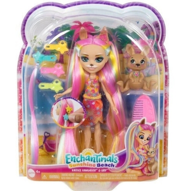 Enchantimals Sunshine Beach Papusa Katrice Kangaroo si Hop 15 cm