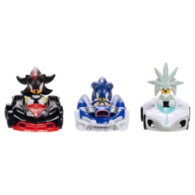Sonic the Hedgehog Set 3 masinute metalice cu figurine (scara 1:64)