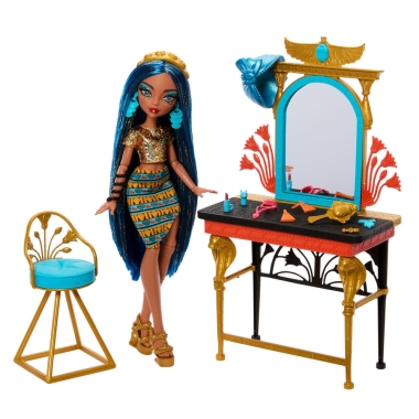 Monster High Papusa Cleo de Nile cu masuta de machiaj