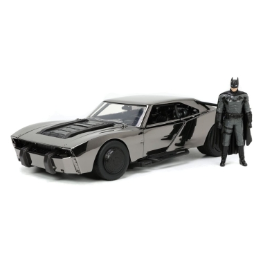 Batman 2022 Hollywood Rides Diecast Model 1/24 2022 Batmobil Black Chrome Convention Exclusive cu figurina Batman