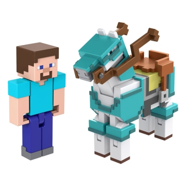 Minecraft Set 2 figurine articulate Steve & Armored Horse 8 cm