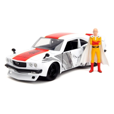 One Punch Man Hollywood Rides Diecast Model 1/24 1974 Mazda RX-3 cu figurina One Punch Man 