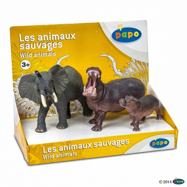 Papo - set animale salbatice elefant, hipopotam si hipopotam pui