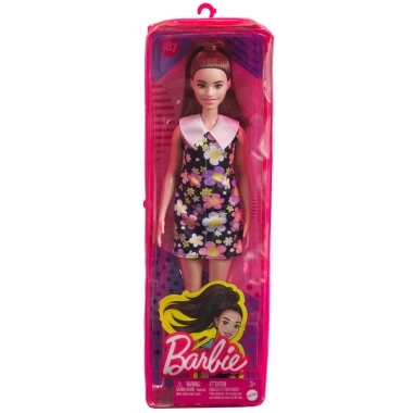 Barbie Fashionistas satena cu rochie cu imprimeu floral