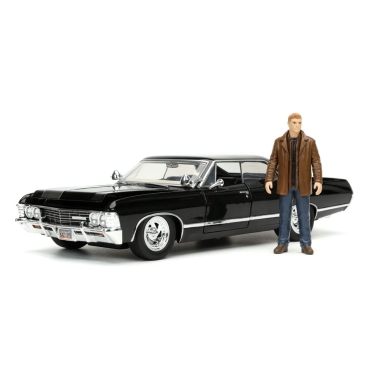 Supernatural Hollywood Rides Diecast Model 1/24 1967 Chevrolet Impala Sport Sedan cu figurina Dean Winchester 