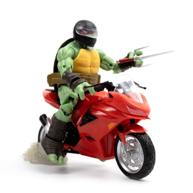 Teenage Mutant Ninja Turtles BST AXN Figurina articulata Raphael si motocicleta (IDW Comics) 13 cm